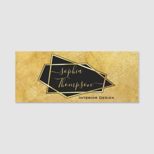 Luxury Elegant Gold Glitter Marble Script Name Tag