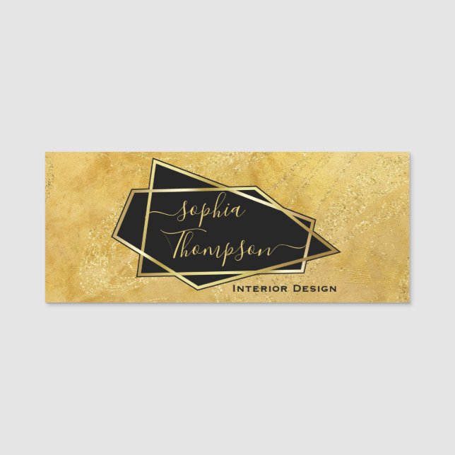 Luxury Elegant Gold Glitter Marble Script Name Tag (Front)