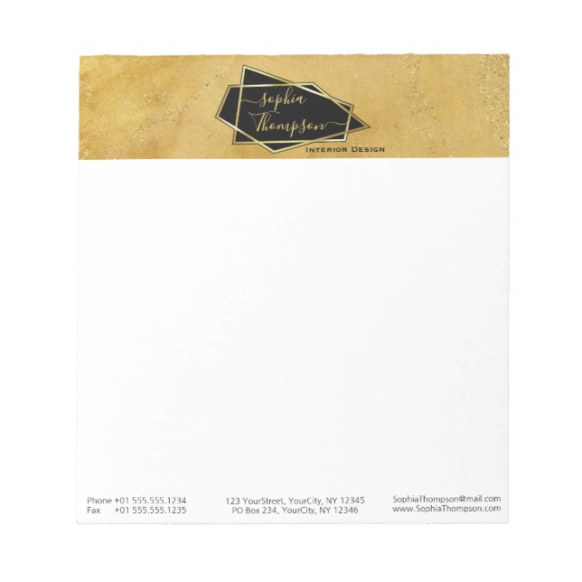 Luxury Elegant Gold Glitter Marble Script Notepad (Front)