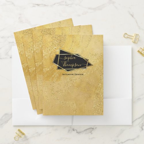 Luxury Elegant Gold Glitter Marble Script Pocket Folder