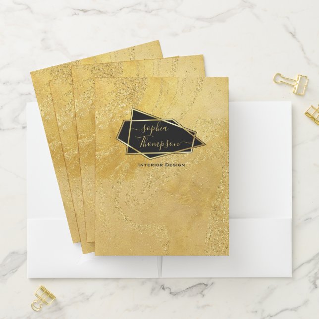 Luxury Elegant Gold Glitter Marble Script Pocket Folder (In Situ)