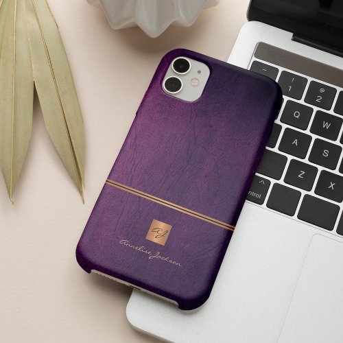 Luxury elegant gold glitter purple monogrammed iPhone x case