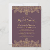 Luxury Elegant Gold Lace Plum Purple Bridal Shower Invitation (Front)