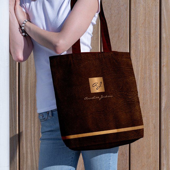 Luxury elegant gold modern brown monogrammed tote bag (Creator Uploaded)