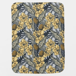 Luxury Elegant Gold N' Black Tropical Flowers Baby Blanket