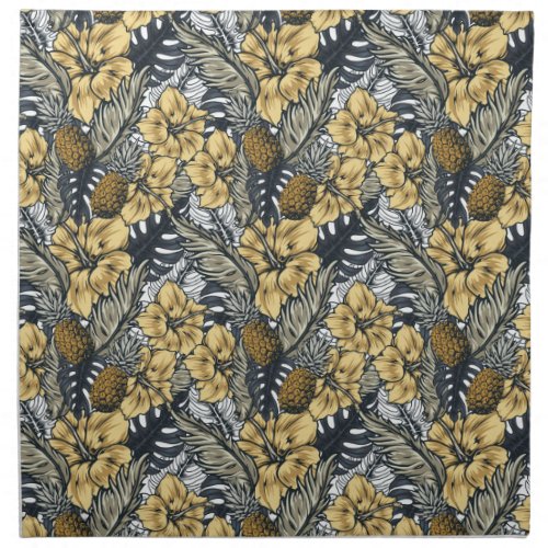 Luxury Elegant Gold N Black Tropical Flowers Cloth Napkin