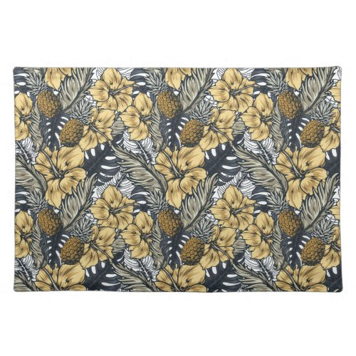 Luxury Elegant Gold N Black Tropical Flowers Cloth Placemat