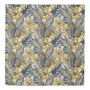 Luxury Elegant Gold N' Black Tropical Flowers Duvet Cover