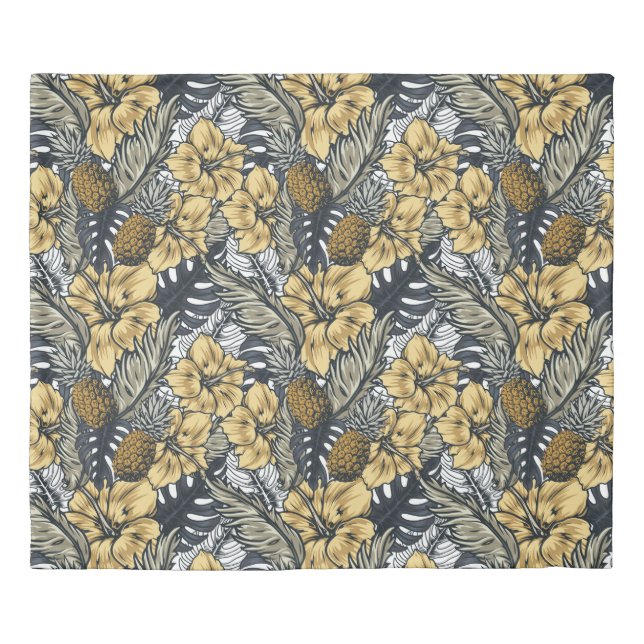 Luxury Elegant Gold N' Black Tropical Flowers Duvet Cover (Front)