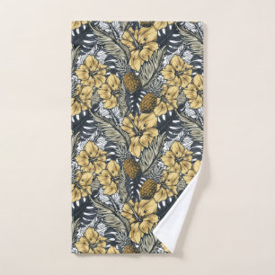 Luxury Elegant Gold N' Black Tropical Flowers Hand Towel