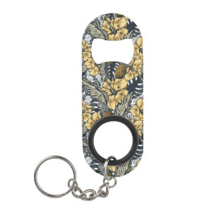 Luxury Elegant Gold N' Black Tropical Flowers Keychain Bottle Opener
