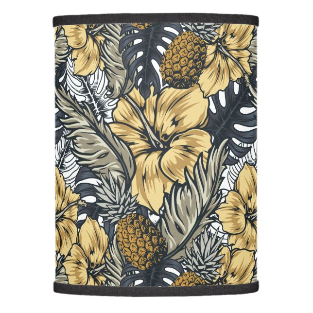 Luxury Elegant Gold N' Black Tropical Flowers Lamp Shade (Front)