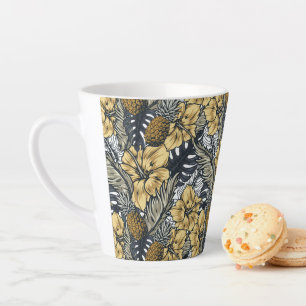 Luxury Elegant Gold N' Black Tropical Flowers Latte Mug