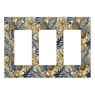 Luxury Elegant Gold N' Black Tropical Flowers Light Switch Cover