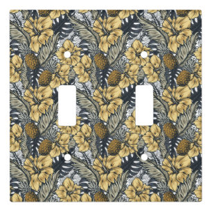 Luxury Elegant Gold N' Black Tropical Flowers Light Switch Cover