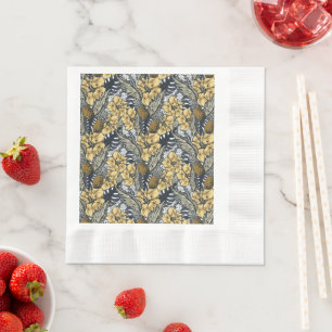 Luxury Elegant Gold N' Black Tropical Flowers Napkins