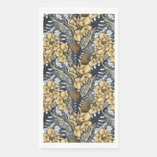 Luxury Elegant Gold N' Black Tropical Flowers Paper Guest Towels