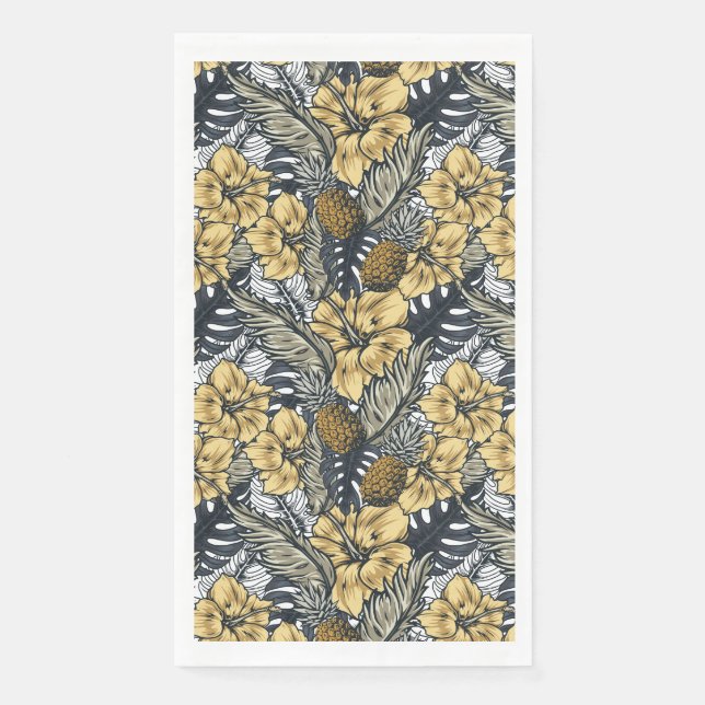 Luxury Elegant Gold N' Black Tropical Flowers Paper Guest Towels (Front)