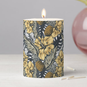 Luxury Elegant Gold N' Black Tropical Flowers Pillar Candle