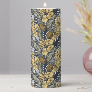Luxury Elegant Gold N' Black Tropical Flowers Pillar Candle