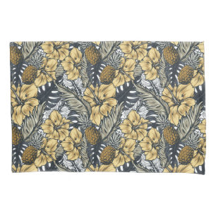 Luxury Elegant Gold N' Black Tropical Flowers Pillow Case