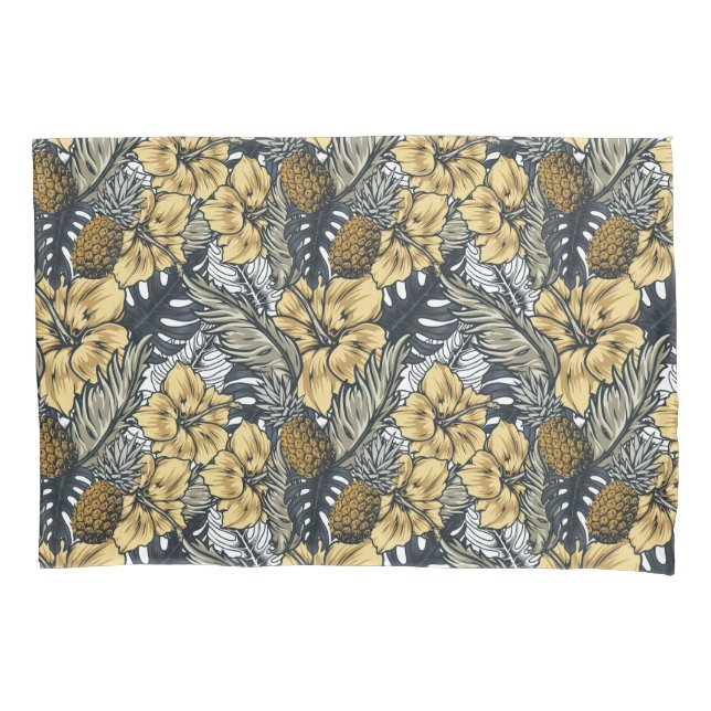 Luxury Elegant Gold N' Black Tropical Flowers Pillow Case (Front)