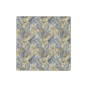 Luxury Elegant Gold N' Black Tropical Flowers Stone Magnet