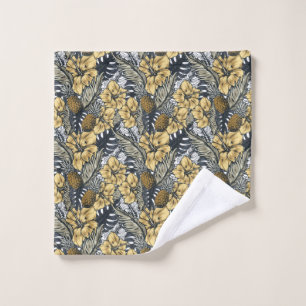 Luxury Elegant Gold N' Black Tropical Flowers Wash Cloth