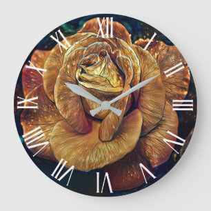 Luxury Elegant Gold Rose Large Clock