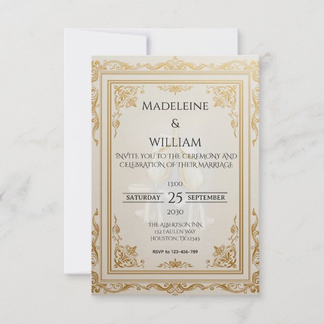 Luxury Elegant Gold Wedding  RSVP Card (Front)
