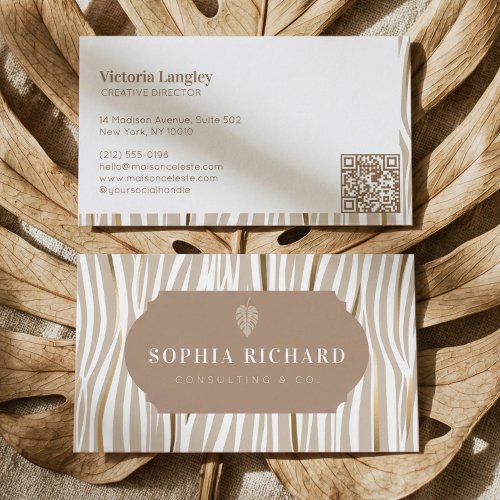 Luxury Elegant Gold Zebra Print Stripes QR Code Business Card