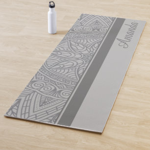 Luxury Elegant Gray Black Mandala Design Name Yoga Mat