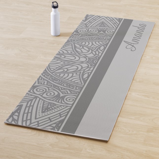 Luxury Elegant Gray Black Mandala Design Name  Yoga Mat (In Situ)