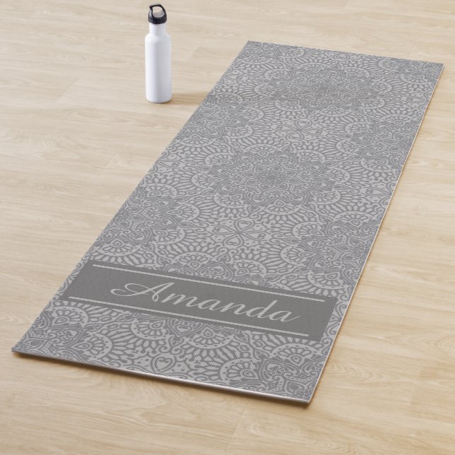 Luxury Elegant Gray Black Pattern Design Name  Yog Yoga Mat (In Situ)