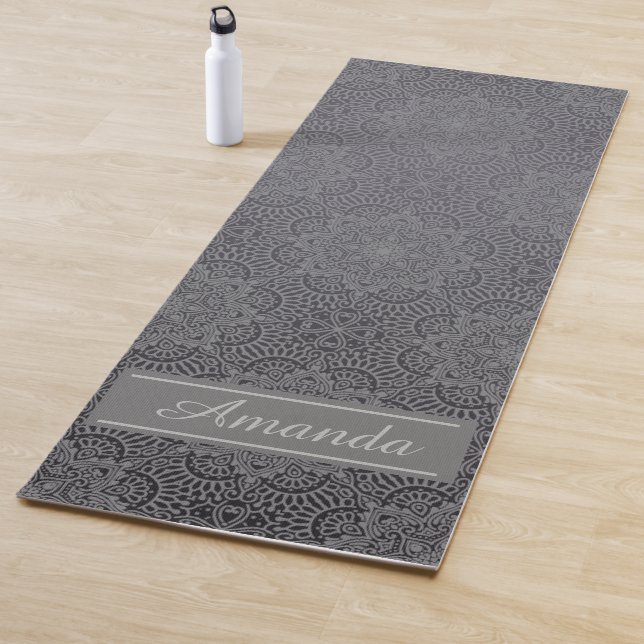 Luxury Elegant Gray Black Pattern Design Name  Yoga Mat (In Situ)