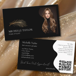 Luxury Elegant Hair Stylist Extension Photo Gold Business Card