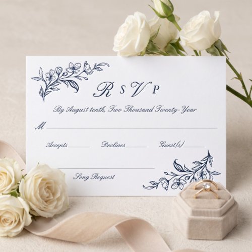 Luxury Elegant Hand Drawn Floral Botanical Wedding Letterpress RSVP Cards