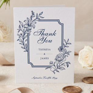 Luxury Elegant Hand Drawn Floral Botanical Wedding Letterpress Thank You Card