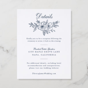 Luxury Elegant Hand Drawn Floral Wedding Details Letterpress Enclosure Card