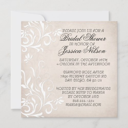 Luxury Elegant Light Beige Floral Shower Invite