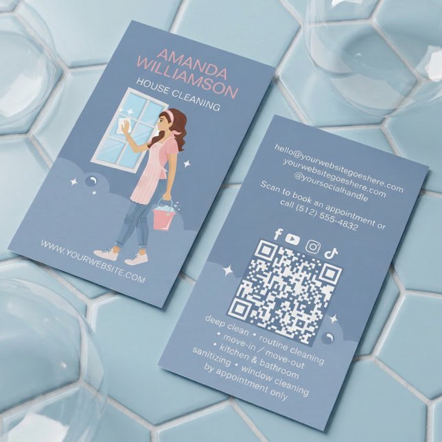 Luxury Elegant Maid House Cleaning Photo QR Code Business Card (Luxury Elegant Maid House Cleaning Photo QR Code Business Card)