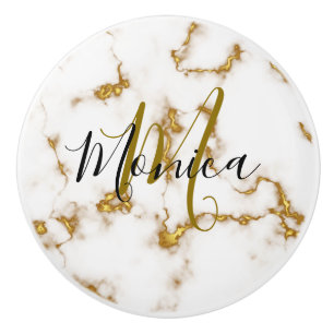 Luxury elegant Marble gold modern monogram Ceramic Knob