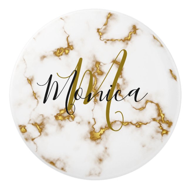 Luxury elegant Marble gold modern monogram Ceramic Knob (Front)