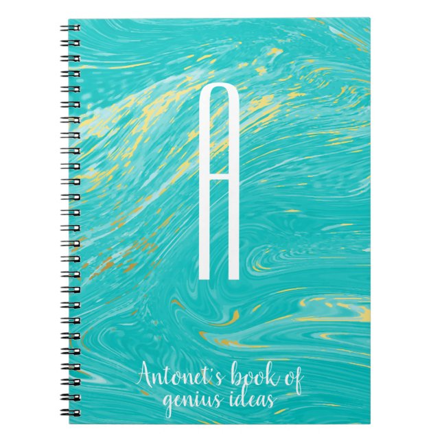 Luxury Elegant Marble Gold modern monogram quote Notebook (Front)