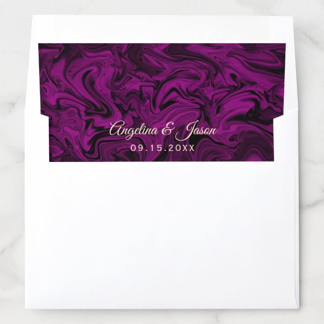 Luxury Elegant Marbled Cassis Purple Gold Wedding Envelope Liner (In Envelope)