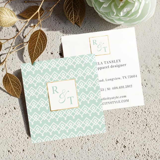 Luxury Elegant Minimal Geometric Pattern Monogram Square Business Card (Luxury Elegant Minimal Geometric Pattern Monogram Square Business Card)