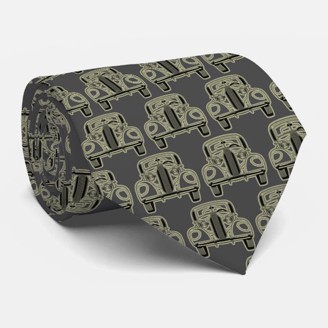 Luxury Elegant Modern Black Gold Car Neck Tie (Rolled)