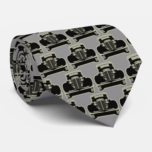 Luxury Elegant Modern Black Gold Car Neck Tie (Rolled)