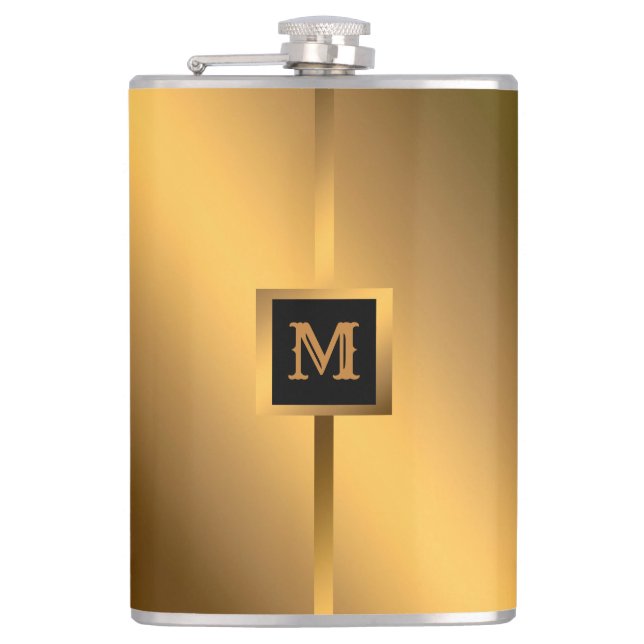 Luxury Elegant Modern Black Gold Marble Flask (Front)