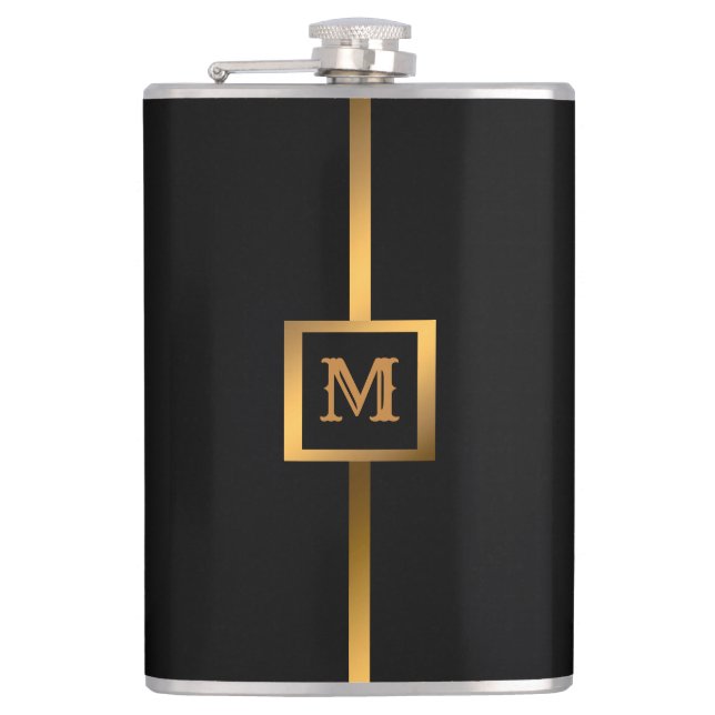 Luxury Elegant Modern Black Gold Marble Flask (Front)